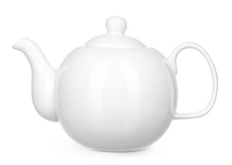 White ceramic kettle isolate on white background
