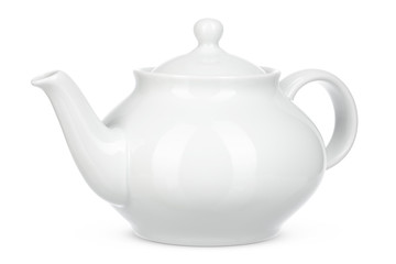 White ceramic kettle isolate on white background