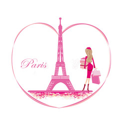 Fototapeta na wymiar Women Shopping in Paris Card