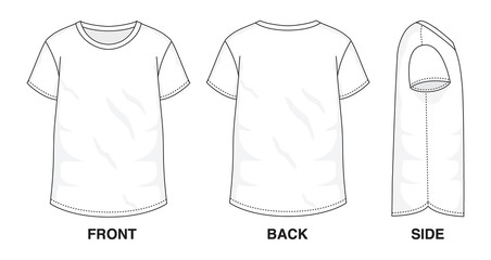 Isolated Baggy Loose t-shirt object of clothes and fashion stylish wear fill in blank shirt. Regular Tee Crew Neck Sleeves Illustration Vector Template. Front, back and side view