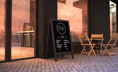 blackboard stand mockup © MclittleStock
