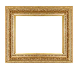 Golden frame for paintings, mirrors or photo isolated on white background