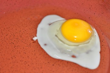 Top view of cooking a fried egg.