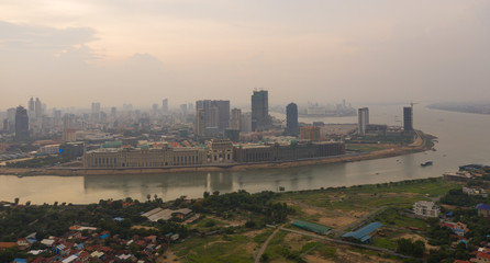 Landscape at Phnom Penh city at evening - Cambodia , Phnompenh is a captital of Kingdom of Cambodia 