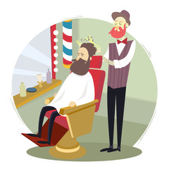 Barber giving a haircut to a man in a barbershop