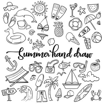 Summer beach hand drawn vector symbols and objects - Vector