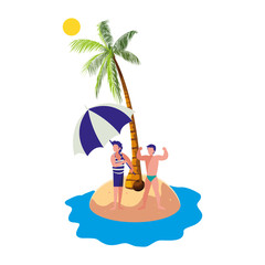 young boy with strong man on the beach summer scene