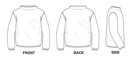 Isolated object of clothes and fashion stylish wear fill in blank shirt Loose fitting sweater. Front, back and side view