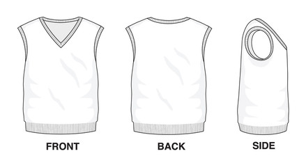 Isolated object of clothes and fashion stylish wear fill in blank shirt sweater. Front, back and side view