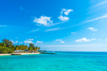 Beautiful tropical Maldives island with white sandy beach and sea .
