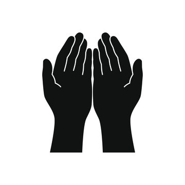Gesture of the hands folded in prayer. Hands cupped together isolated symbol on white background. Graphic icon. Vector illustration