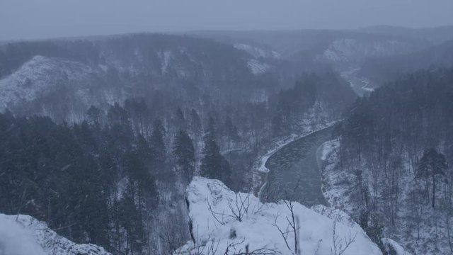 Snow mountains and river