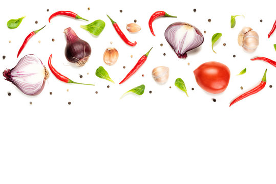 Food pattern composition  with raw fresh vegetables on white background. The concept of healthy eating. Top view, Image