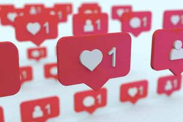 Social networking icons on message balloons, like and new friends