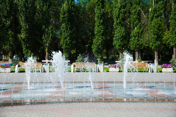 Park with a modern fountain in the city