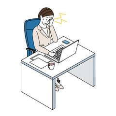 イライラする女性 上半身 手描き イラスト Wall Mural Matsu