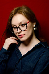 beautiful girl in jeans in the Studio