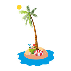 summer beach with palms and float lifeguard scene