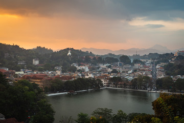 Naklejka premium kandy city of sri lanka at sunset from above