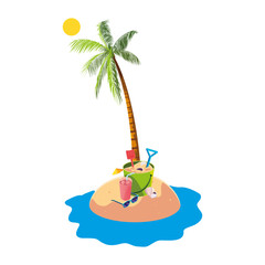 summer beach with palms and juice fruit cocktail scene