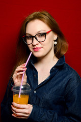 beautiful girl in jeans in the Studio