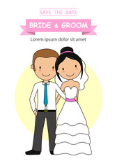 wedding invitation card. Bride and groom holding each other's waist. isolated vector