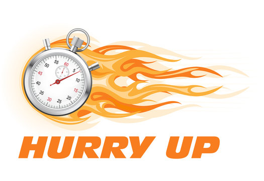 Stopwatch in flame - hurry up banner, limited time offer