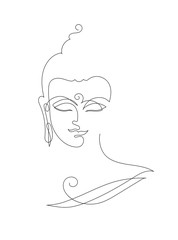 One continuous line drawing Buddha. The symbol of Hinduism, Buddhism, spirituality and enlightenment. Tattoo, illustration, printing on fabric