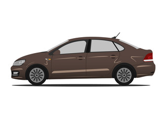 Vector car brown. Detailed car model on a white background. Realistic brown sedan.