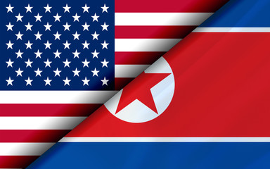 Flags of the USA and North Korea divided diagonally