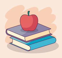 pile of textbook and apple fruit