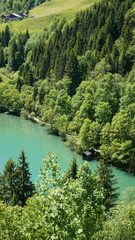 Blue colored lake in Austrian alps 