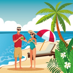 Obraz na płótnie Canvas Summer couple in the beach cartoon