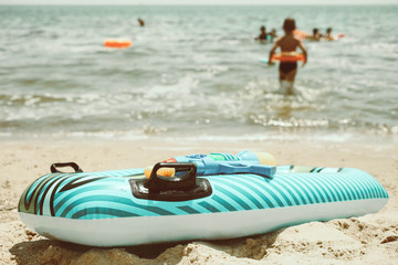 Blue children's swimming inflatable mattress