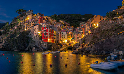 Fototapeta na wymiar Riomaggiore at night, Cinque Terre, Italy