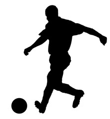 Fototapeta na wymiar Soccer player as silhouette isolated while shooting a football