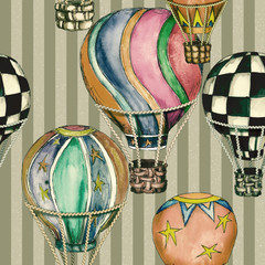 Collections de ballons à air sans couture vintage cirque aquarelle illustration de modèle reproductible dessinés à la main