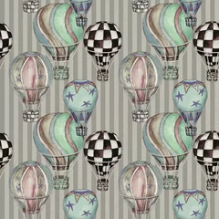 Cercles muraux Animaux avec ballon Collections de ballons à air sans couture vintage cirque aquarelle illustration de modèle reproductible dessinés à la main