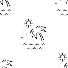 Fototapeta na wymiar Palm tree, sun and sea. Pattern. Seamless vector illustration. Art Line. Flat.