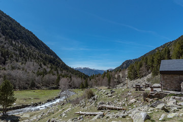 In the upper part of the Vall-de-Madriu-Perafita-Claror there are the high-altitude valleys with the mountain rivers, the alpine meadows and the forests. Font verde Escaldes Engordany, Andorra