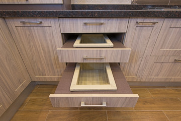 Kitchen interior design sliding cupboard detail