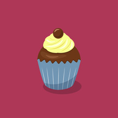 Chocolate cupcake with cream. Isolated background