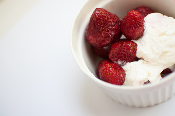 strawberries with ice cream in sundae