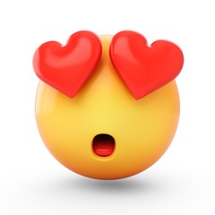 3D Rendering falling in love emoji isolated on white background