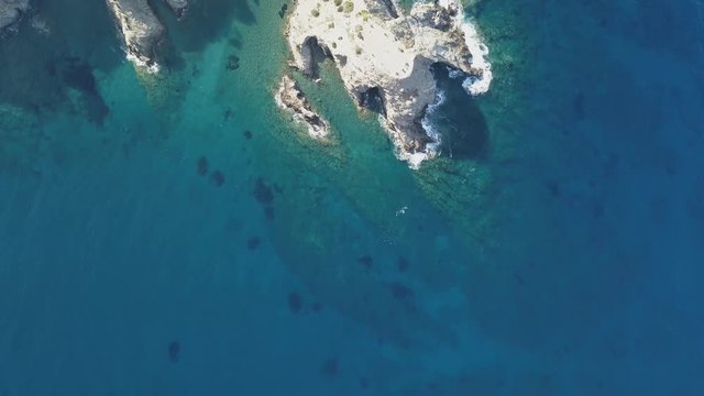 Aerial footage of a small beach in Bali village. Crete, Greece