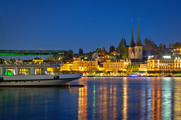 Lucerne lake waterfront and historic architecture evening view