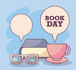 poster of book day international with cup coffee and eyeglasses