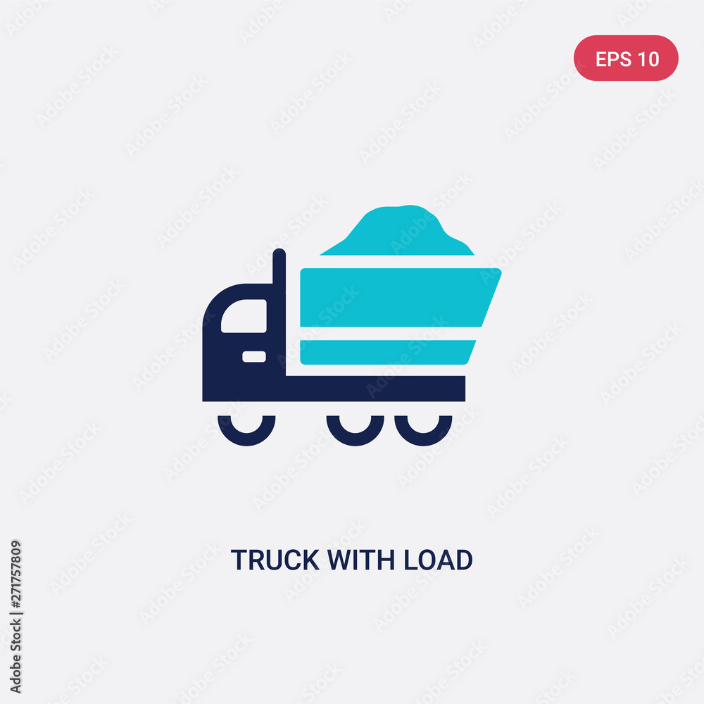 Poster two color truck with load vector icon from construction concept. isolated blue truck with load vecto