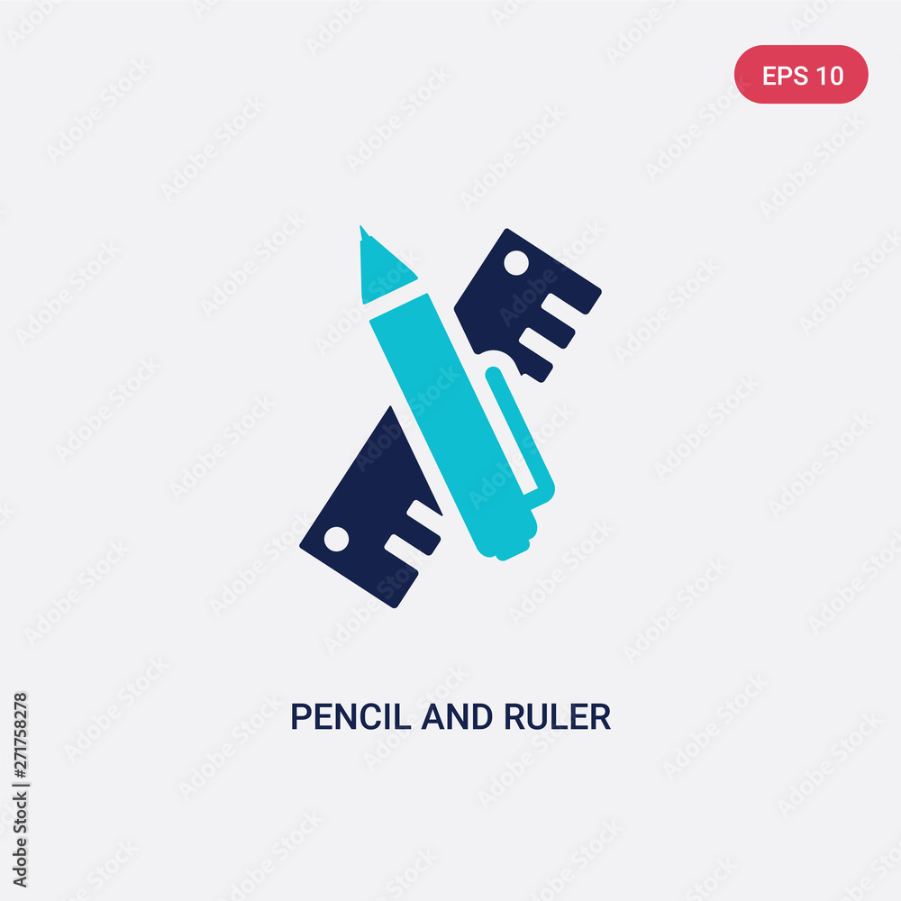 Poster two color pencil and ruler vector icon from construction and tools concept. isolated blue pencil and