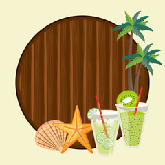 Summer and beach wooden round frame